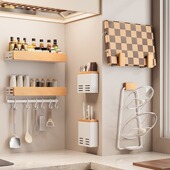 实木厨房置物架放调料架子收纳架多功能免打孔原木风调味品收纳架