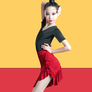 拉丁舞服女儿童夏季短袖练功比赛演出专业分体套装新款少儿舞蹈裙
