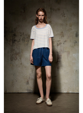 小喜家现货 25春夏 Hanes x Karlal 方领显脸小浅蓝白色条纹短袖