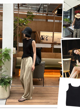 小喜家 25早秋 Hanes x Karlal法式复古优雅随性黑色简约针织背心