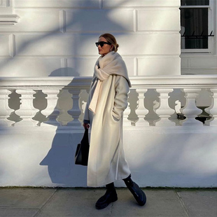 超气质白色睡袍风格 NINE ING 羊毛羊绒大衣外套 小喜家现货