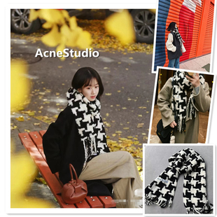 小喜家 现货 24早春 AcneStudio 软糯羊驼毛千鸟格流苏围巾披肩