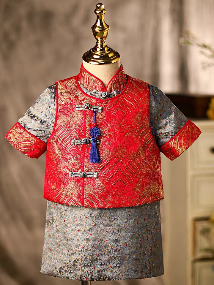 男童中式礼服夏季新款中国风主持人唐装合唱演出服男宝周岁衣服1