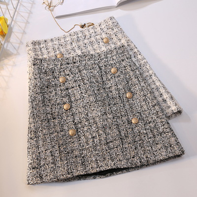 半身裙秋女2018新款ins超火高腰短裙a字冬裙毛呢一步显瘦格纹包裙