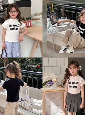 Ambb艾摩贝贝女童2025春季新品儿童设计感字母短袖T恤