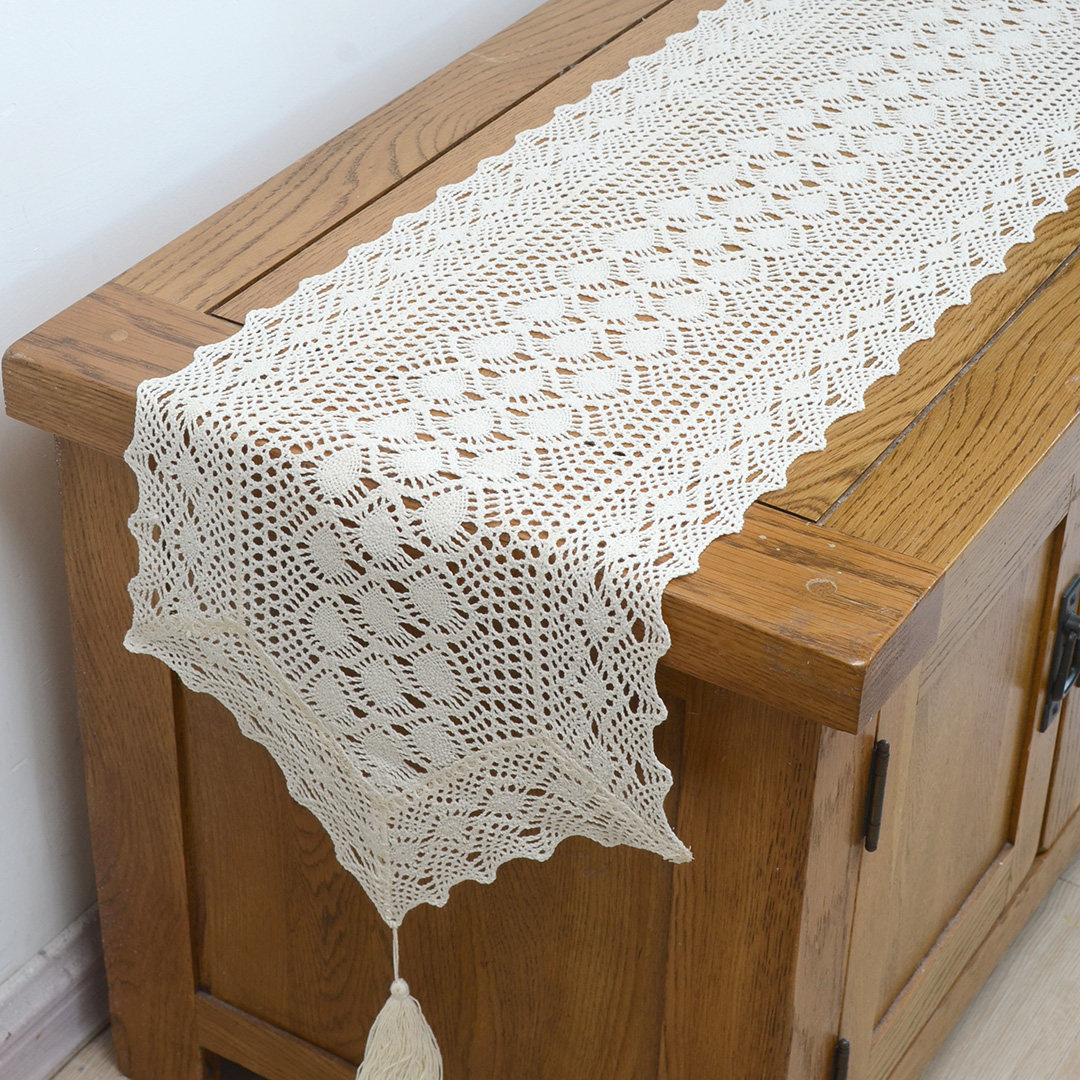 田园镂空棉麻桌旗桌布勾针布艺茶几垫电视柜盖巾餐边柜编织盖布