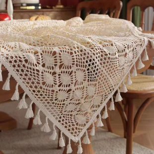 棉线镂空钩花混纺编织仿手工钩针台布茶几蕾丝床头柜盖巾田园