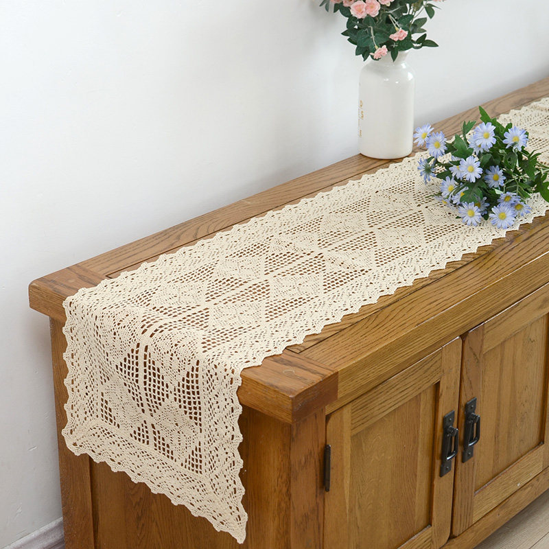 田园棉线镂空仿钩针桌旗