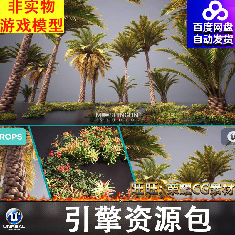 虚幻UE5.1沙漠生物群落棕榈热带植物植被树木花草