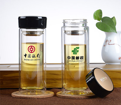 双层玻璃杯耐热茶杯带盖男士水杯促销小礼品赠品定制广告杯印LOGO