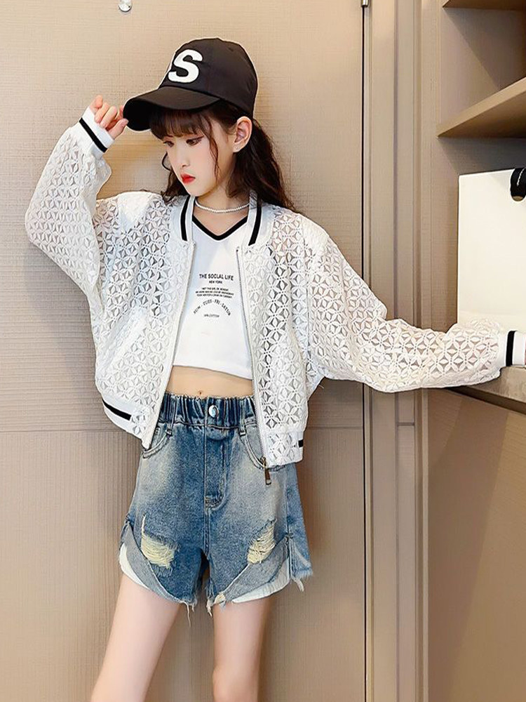여자 여름 자외선 차단 재킷 2024 새로운 한국식 레이스 패셔너블한 중년 및 노년층 아동용 상의