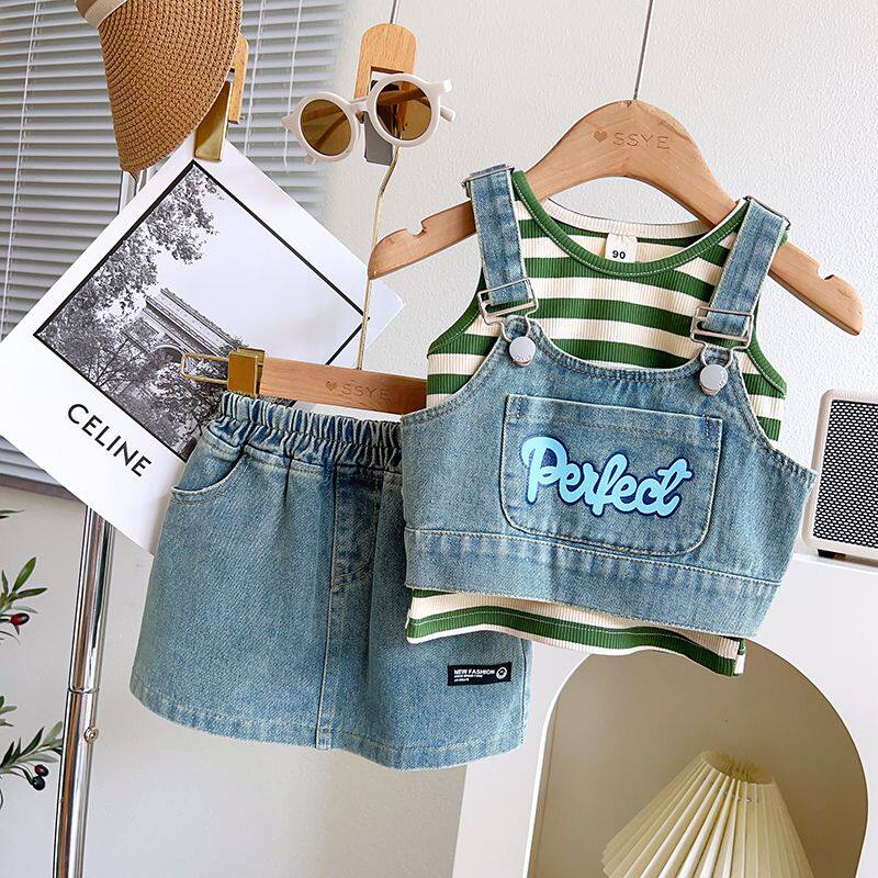 女童牛仔套装夏装2026新款洋气儿童女宝宝夏季背心半身裙三件套潮