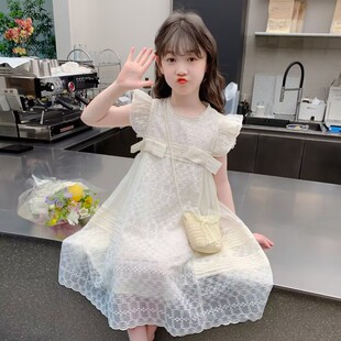 女童连衣裙夏装2026新款夏季儿童洋气蕾丝镂空公主裙女孩夏天裙子
