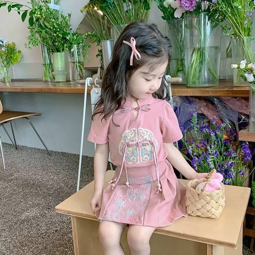 女童套装夏装T恤半身裙两件套