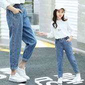 2025新款 秋装 洋气时髦儿童长裤 女童牛仔裤 外穿春秋中大童宽松裤 子