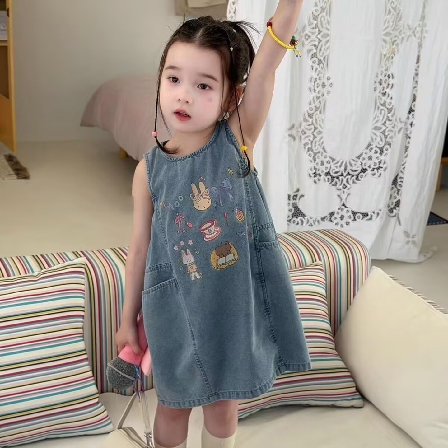 女童牛仔裙夏季2026新款儿童背心裙薄童装无袖韩版女宝宝洋气裙子