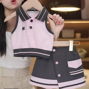 背心裙裤 女童套装 儿童学院风套裙宝宝韩版 2025新款 洋气两件套 夏季