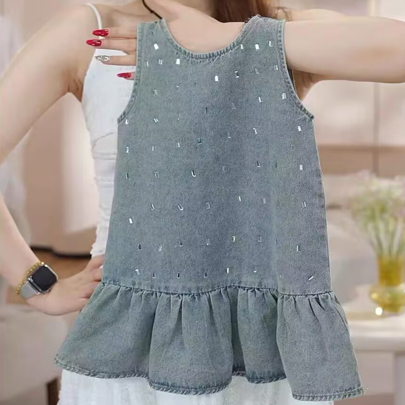 儿童牛仔裙夏季背心裙百褶公主裙