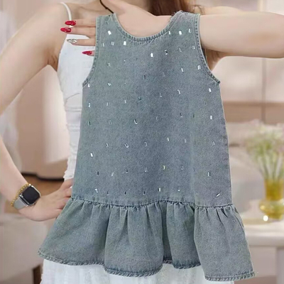 儿童牛仔裙夏季背心裙百褶公主裙