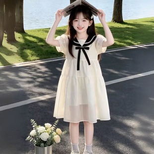 女童夏装连衣裙2026新款洋气儿童学院风短袖韩版女孩夏季公主裙子