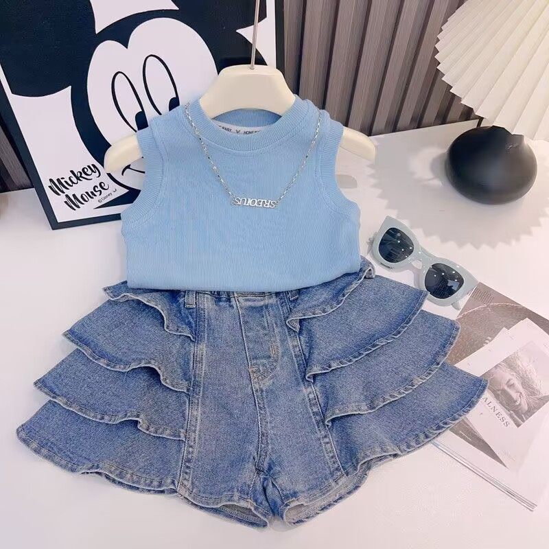 女童套装夏装2025新款小女孩时髦短袖T恤儿童洋气牛仔短裤两件套,童装/婴儿装/亲子装,套装,淘宝优惠券,粉丝福利购,淘宝优惠卷