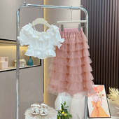 花边短袖 2026新款 衬衣洋气套裙时髦儿童蛋糕裙两件套 夏季 女童套装
