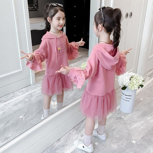 网红蕾丝时髦洋气女孩字母长袖 新款 裙子 2025秋季 女童连衣裙儿童装