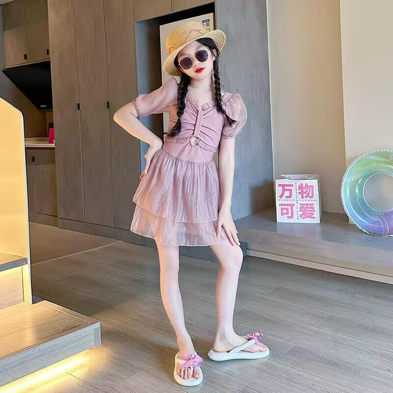 儿童泳装女童连体泳衣韩版夏季时尚女孩游泳衣中大童洋气公主裙