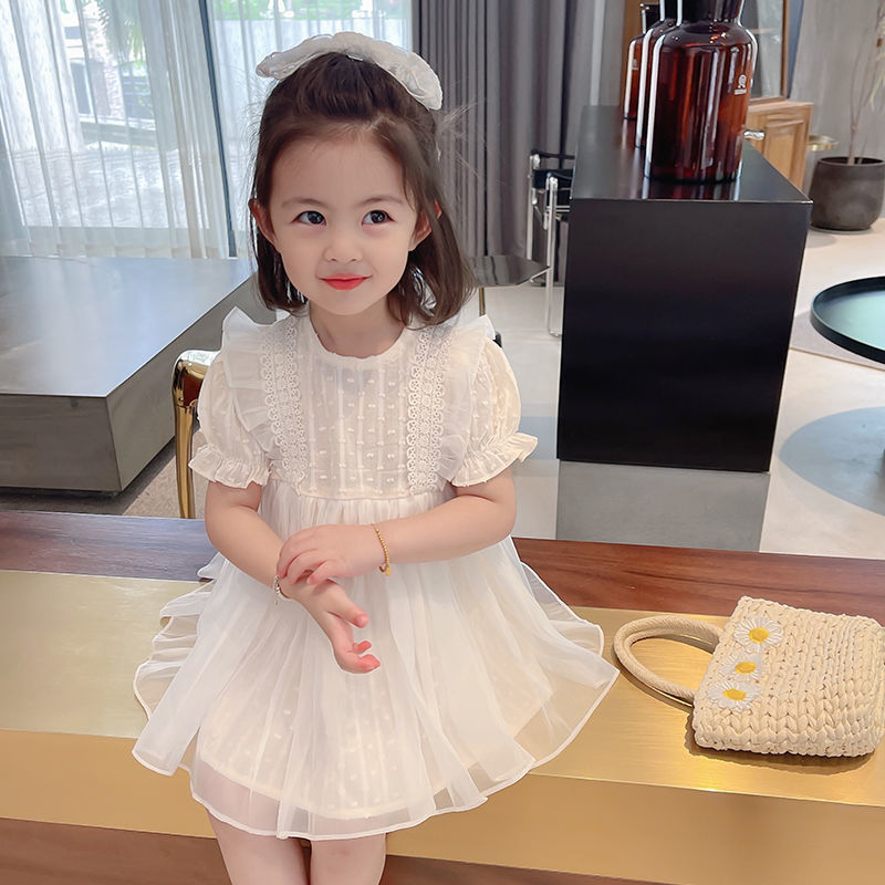 女童夏装连衣裙女宝宝蕾丝网纱裙子洋气蓬蓬儿童装韩版短袖公主裙