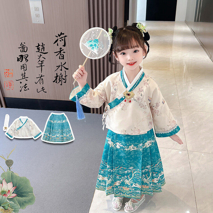 儿童马面裙女童夏款套装中国风薄款汉服裙子夏季古风明制唐装全套