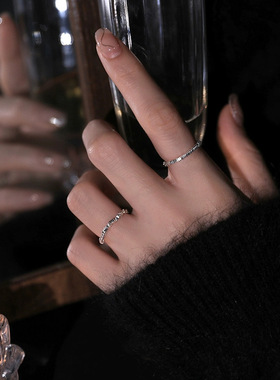 极细2mm碎银几两戒指轻奢小众设计ins风叠戴素圈食指戒关节戒指环