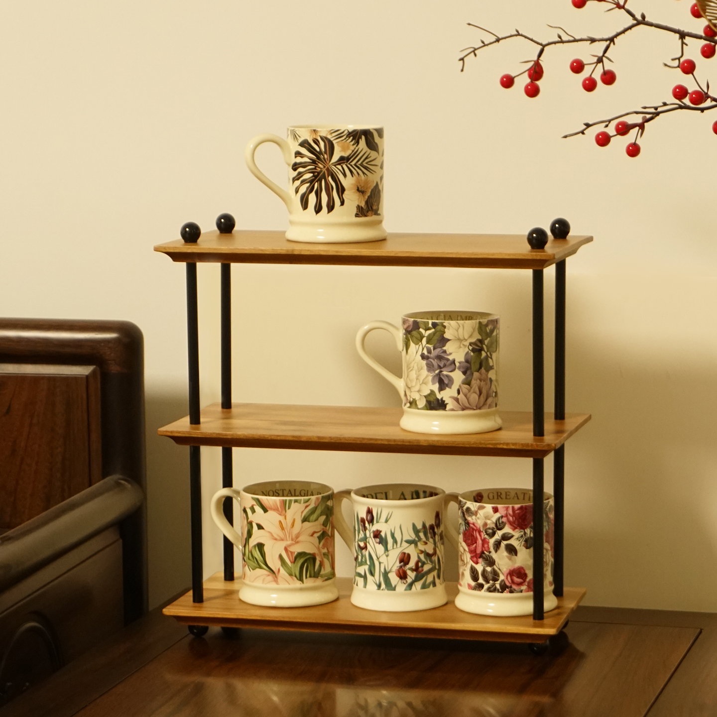 复古实木多层水杯香薰收纳架子