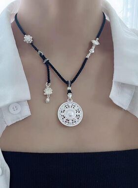 足银八宝罗盘吊坠女覆古