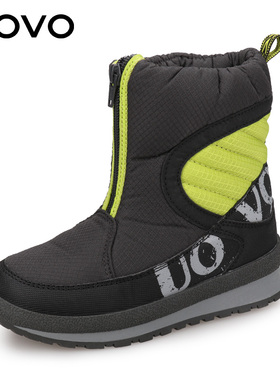 UOVO儿童靴子男秋冬季小学生男童雪地棉靴加绒保暖新款中大童短靴