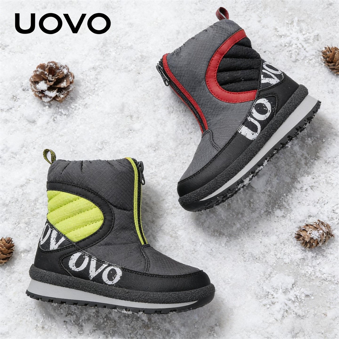 UOVO男童靴子新款冬季男童雪地棉靴中大童保暖短靴潮户外运动童鞋