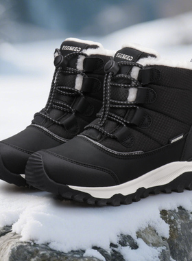 UOVO户外雪地靴男女童冬季加绒保暖防滑高帮棉靴登山鞋