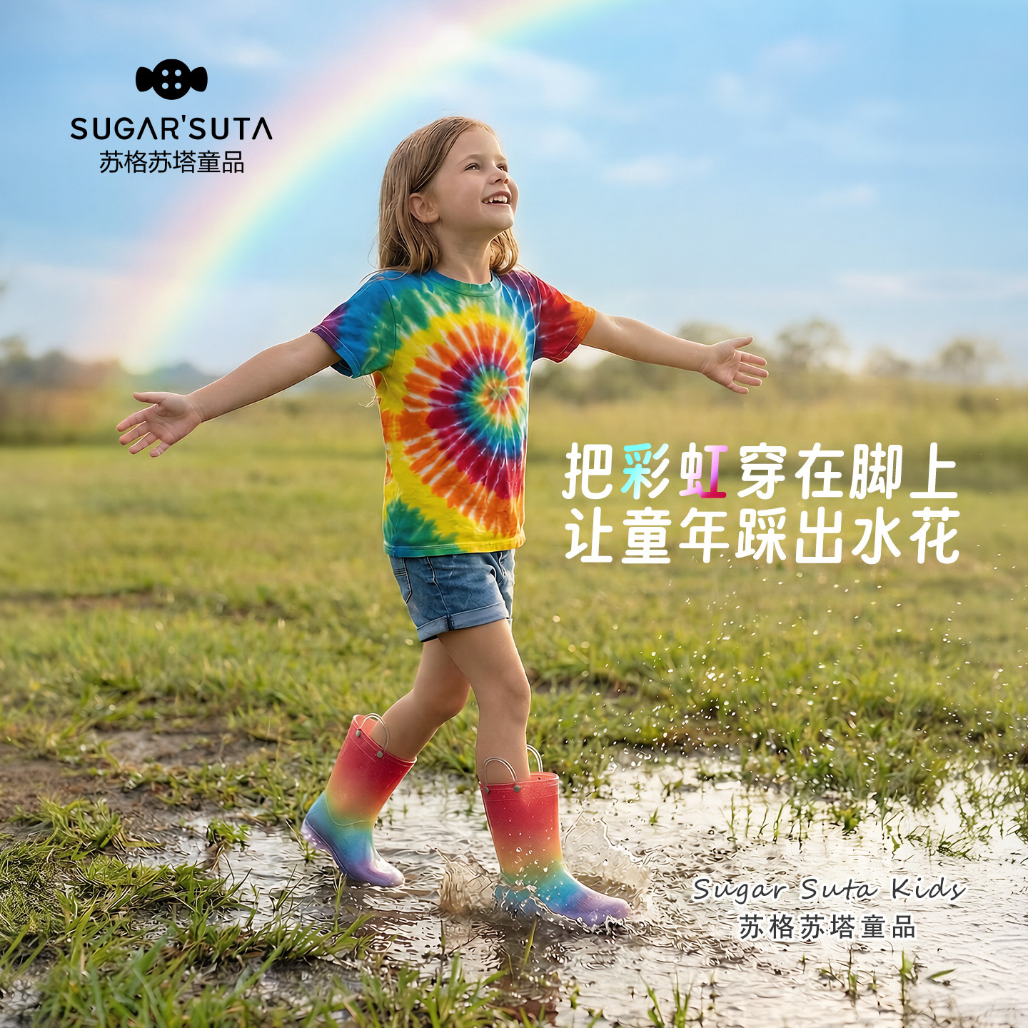 外贸ins儿童雨鞋女童彩虹透明渐变雨靴女宝防水时尚果冻水鞋防滑