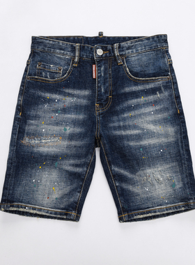 2025春夏新款破洞小脚修身男士蓝色潮港风乞丐品质DSQ2牛仔短裤