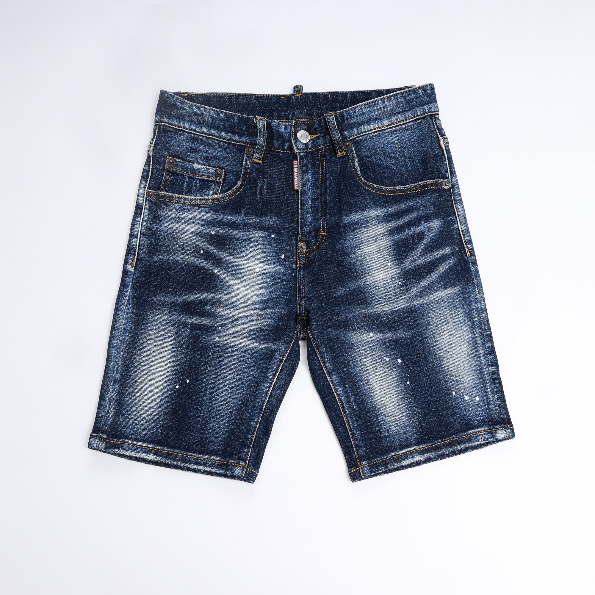 2025春夏新款破洞破洞泼墨男士蓝色潮港风乞丐品质DSQ2牛仔短裤