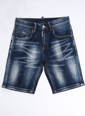 2025春夏新款破洞破洞泼墨男士蓝色潮港风乞丐品质DSQ2牛仔短裤