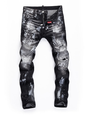 2025春夏新款补丁小脚修身男士深蓝色潮夜店港风广州紧身高品质D2