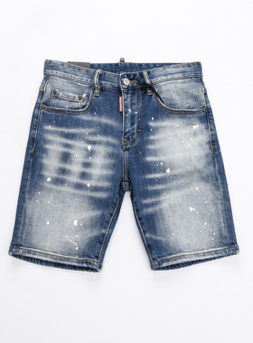 2024春夏新款破洞小脚修身男士蓝色潮港风乞丐品质DSQ2牛仔短裤