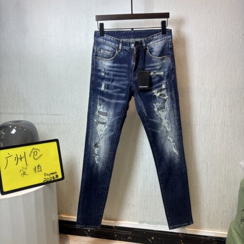 2026DSQ新款破洞修身实拍泼墨刀割港风做旧紧身高D2广州牛仔裤男