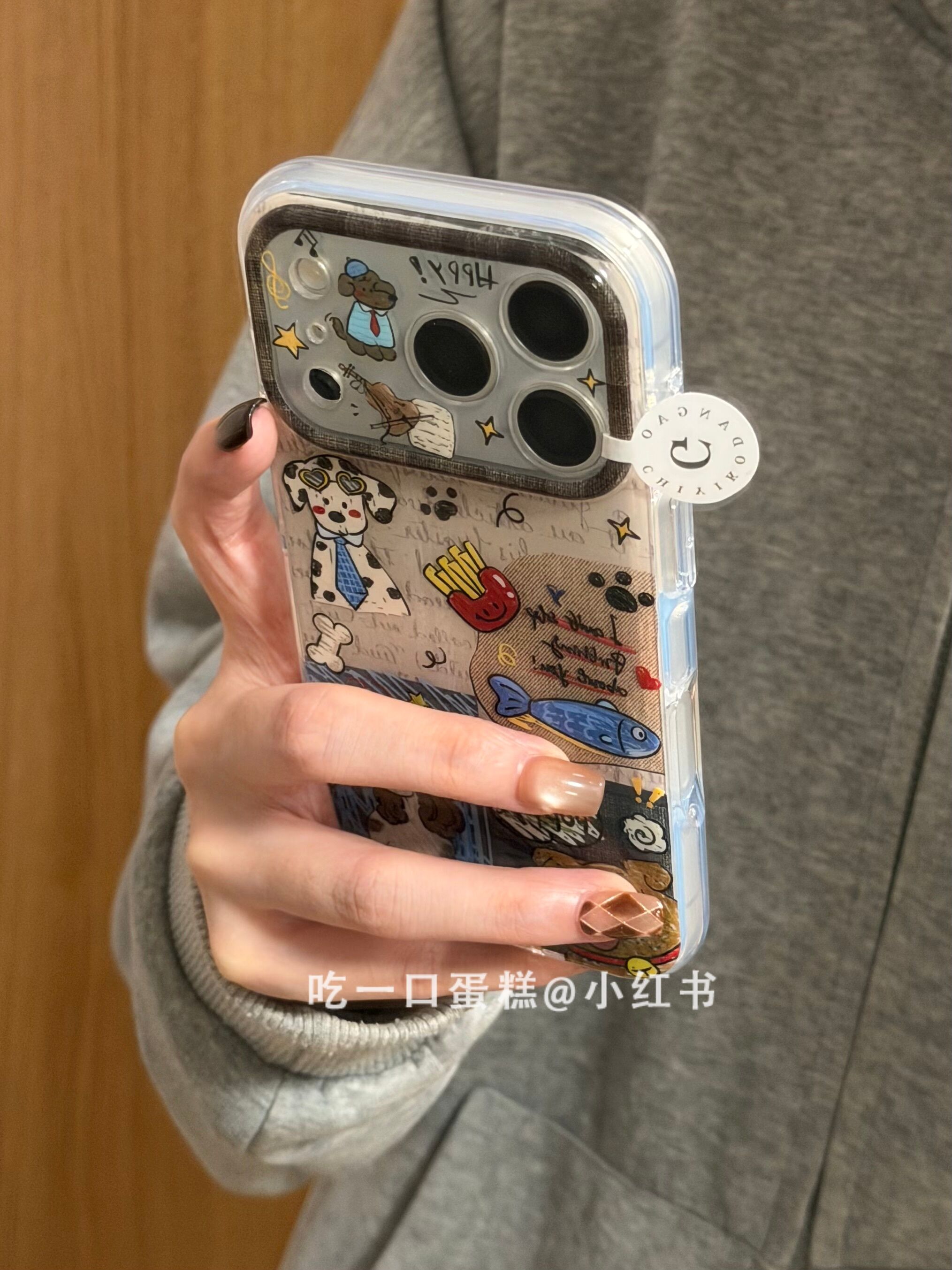 西多士涂鸦油画小狗小鱼骨头英文适用17promax手机壳iphone1615保护套