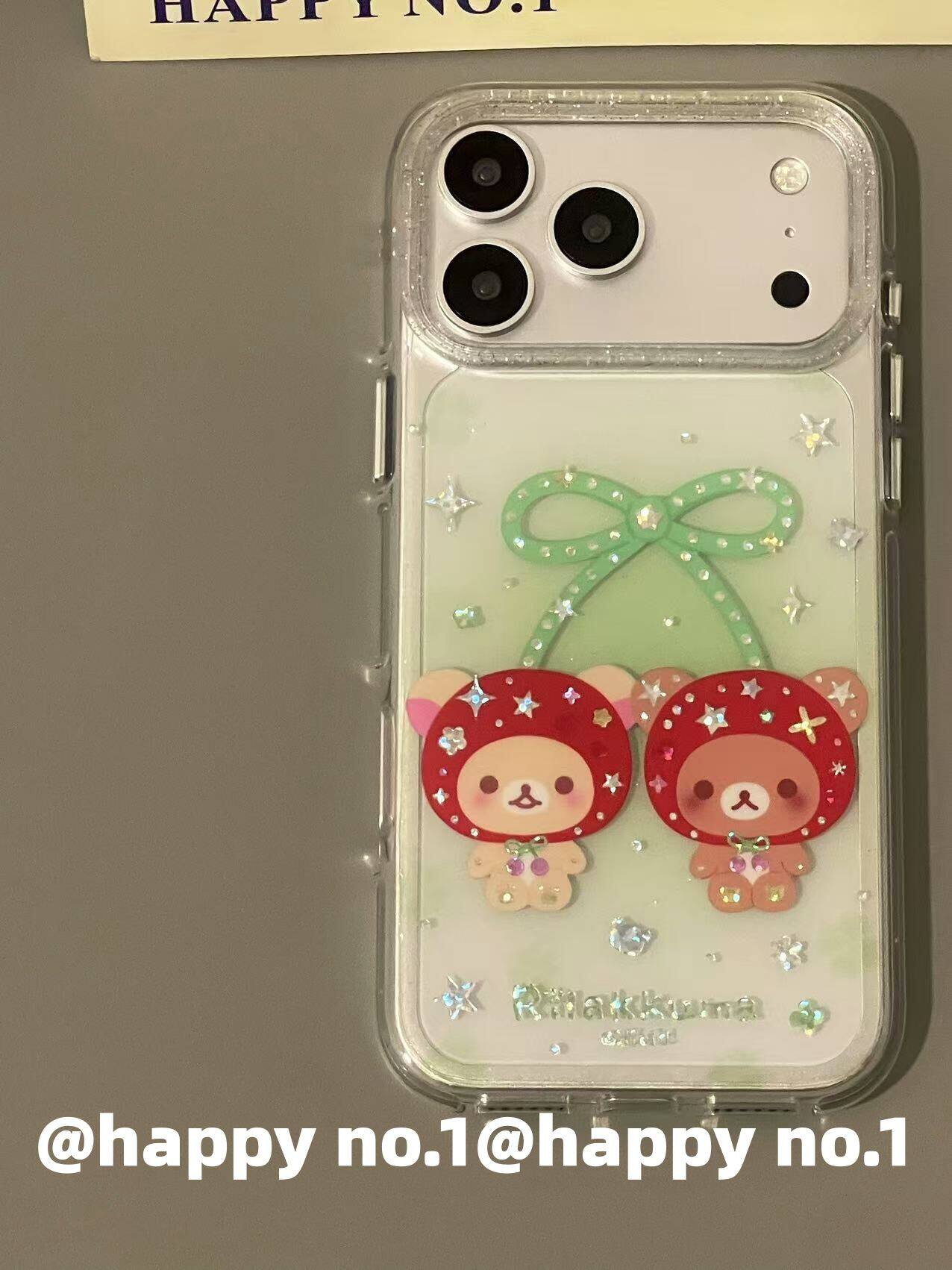 西多士氛围感绿色水钻樱桃轻松熊适用苹果iPhone手机壳防摔双层全包防水