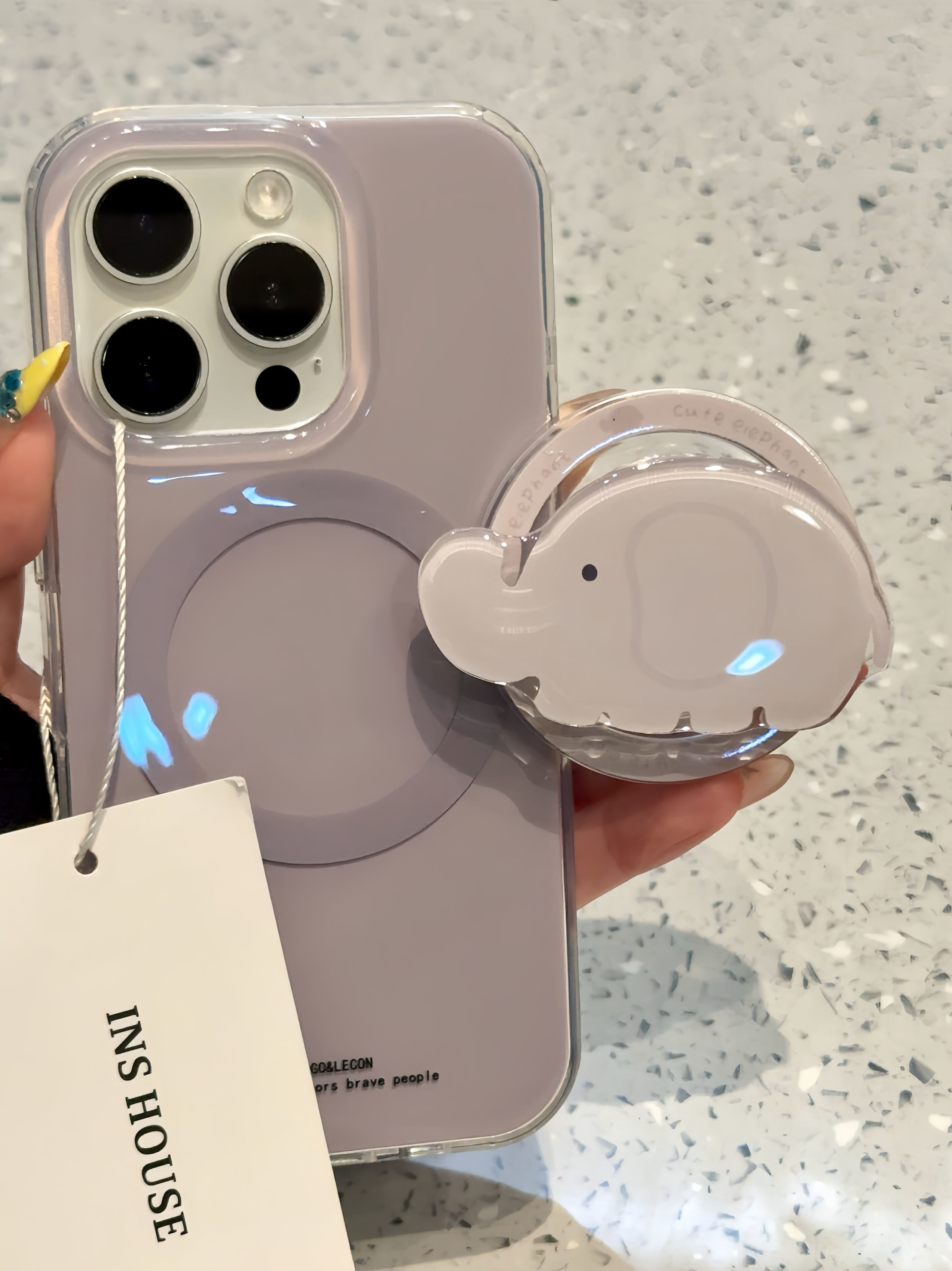 西多士简约灰紫色可爱小象适用iphone16promax手机壳苹果15pro磁吸14pm