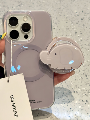 西多士简约灰紫色可爱小象适用iphone16promax手机壳苹果15pro磁吸14pm