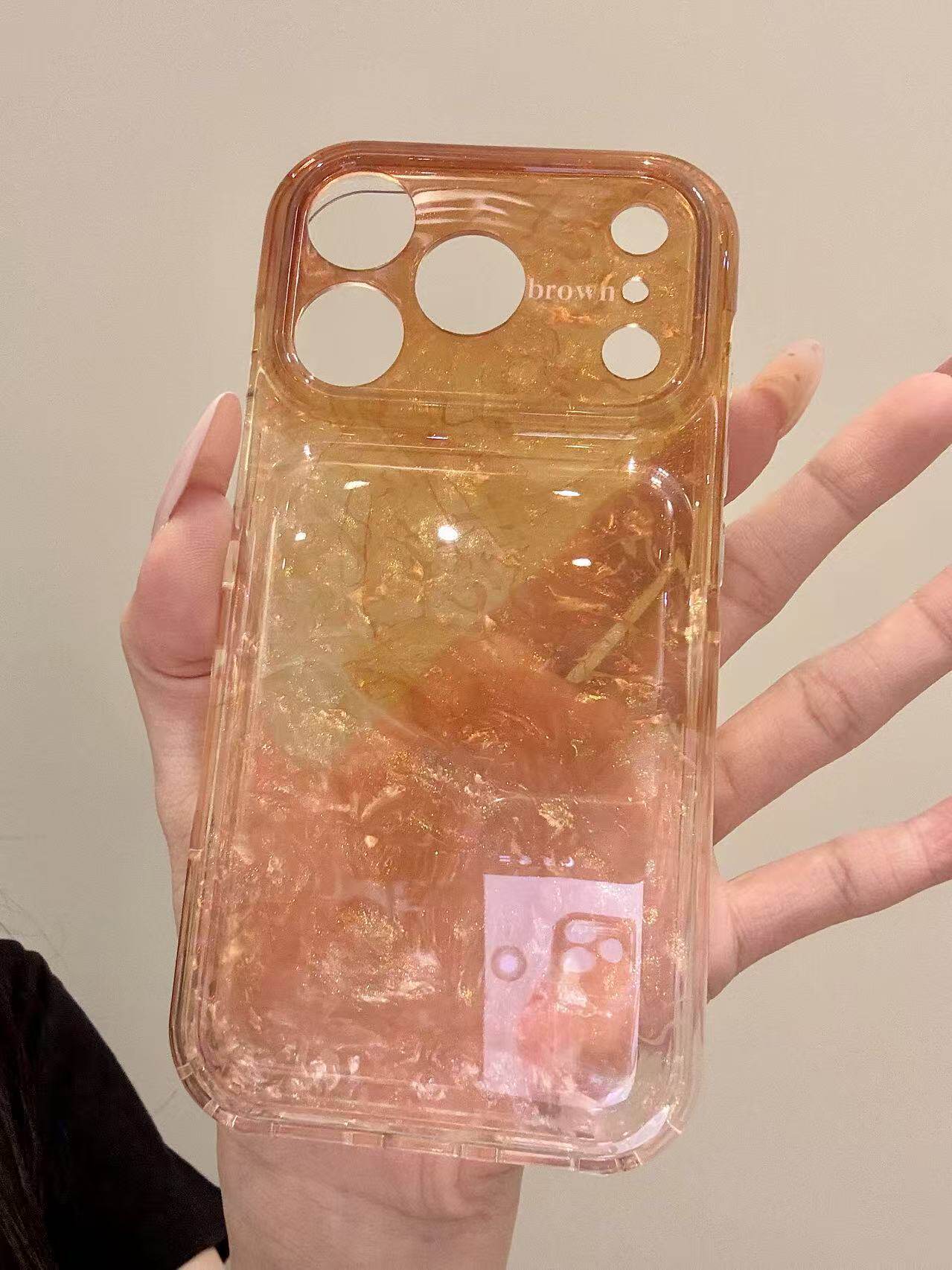 西多士适用于iphone18promax手机壳唯美17半透渐变棕色镜框英文16贝壳纹