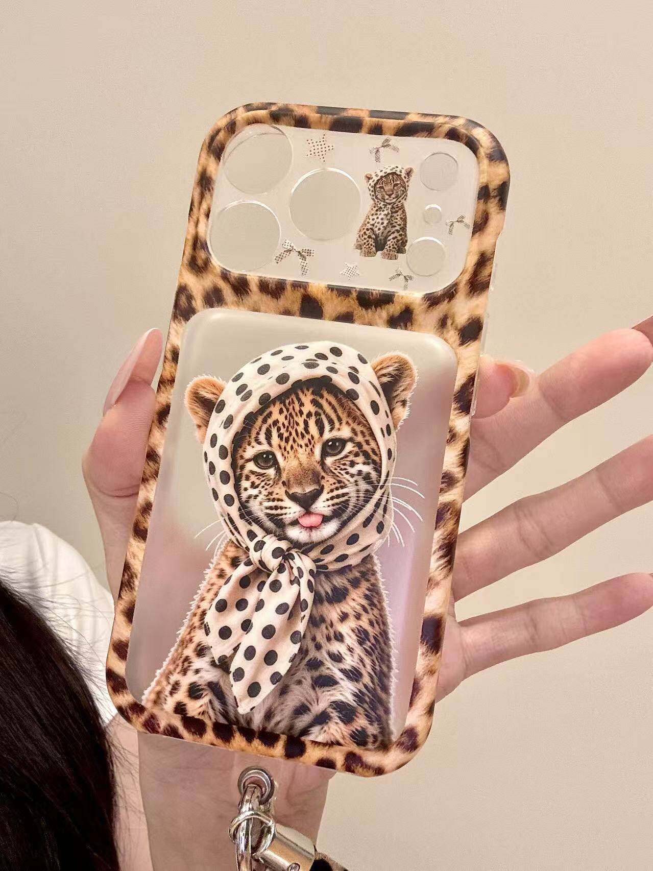 西多士适用于iphone18promax手机壳潮酷17pm豹纹边透明底波点头巾豹子16