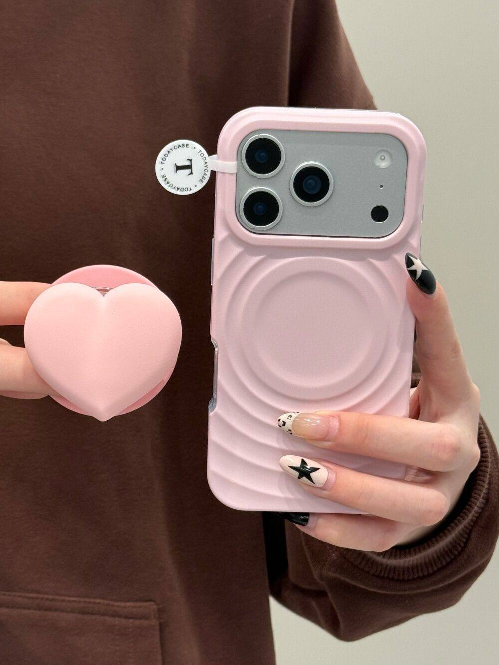西多士韩系粉色立体爱心适用苹果17pro二合一iphone16/15磁吸支架14手机硬